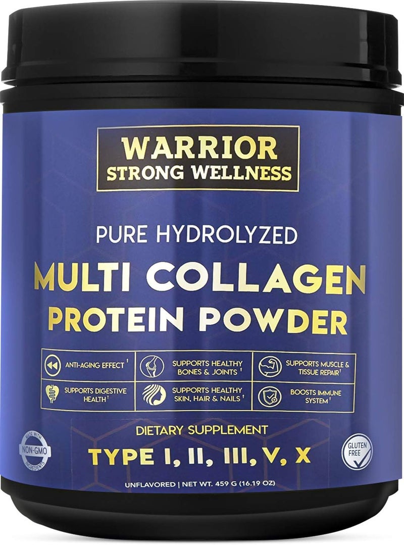 Warrior Strong Wellness Pure Hydrolyzed Multi Collagen Protein Powder Collagen Powder Boost Energy for Aging Skin Elasticity Hair  Nails Growth Support Joint Health Unflavored - Image 1