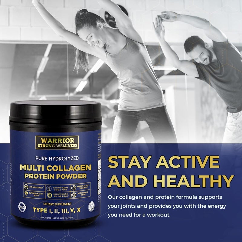 Warrior Strong Wellness Pure Hydrolyzed Multi Collagen Protein Powder Collagen Powder Boost Energy for Aging Skin Elasticity Hair  Nails Growth Support Joint Health Unflavored - Image 3