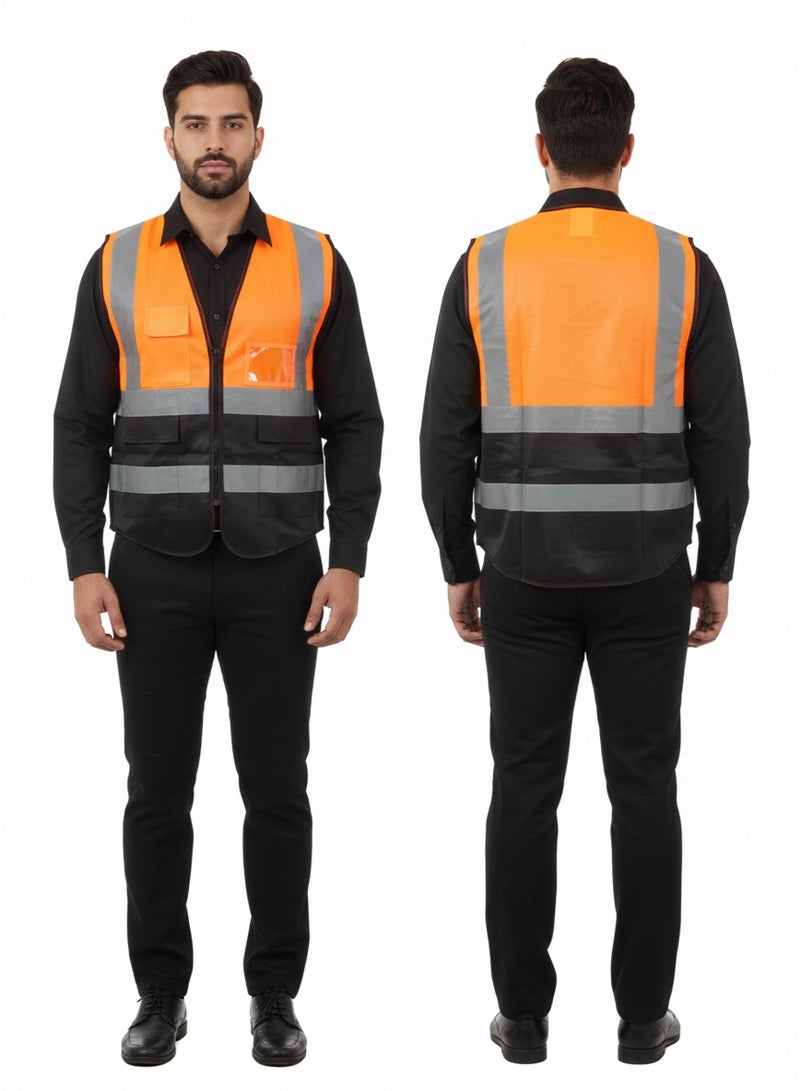 Safety vest for engineers with a zipper orange X black