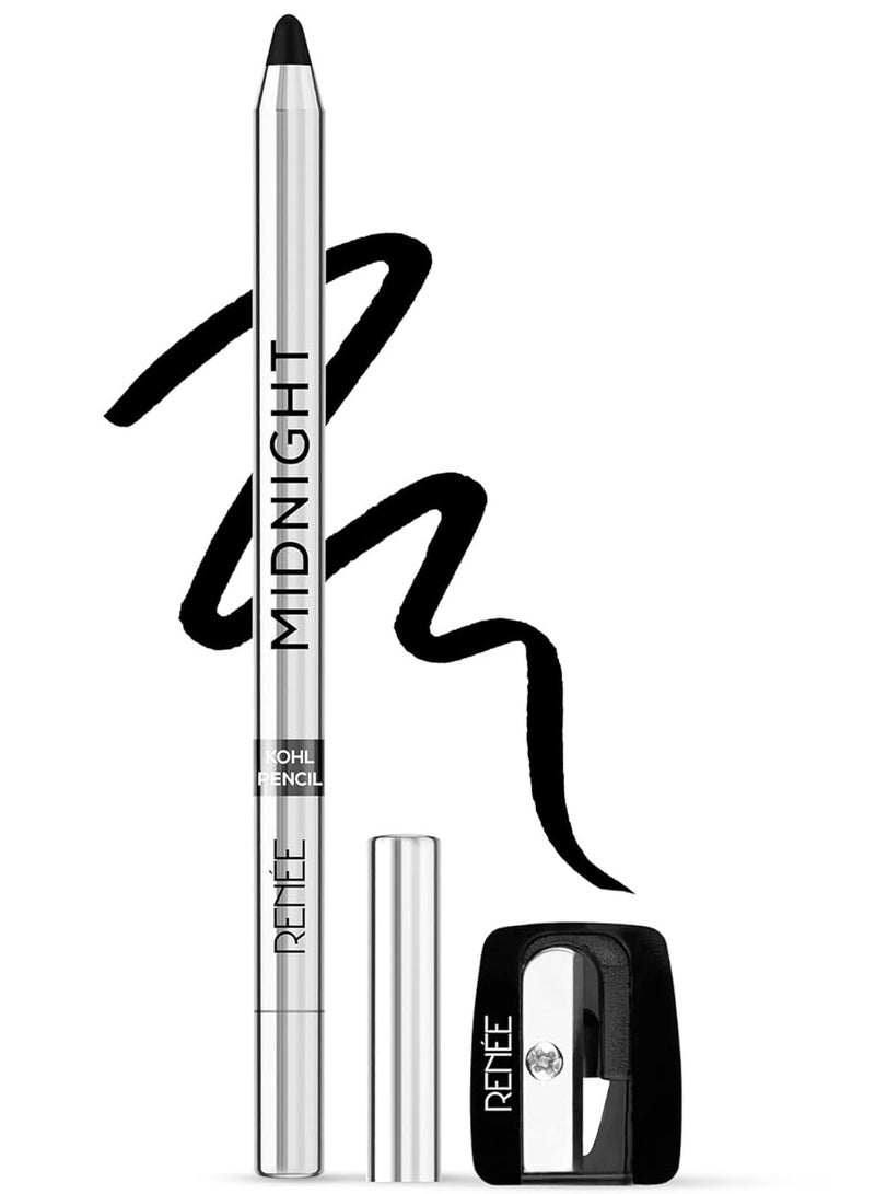 رينيه قلم كحل رينيه ميدنايت كاجال مقاوم للتلطخ ومقاوم للماء، يدوم لمدة 24 ساعة، أسود داكن بتمريرة واحدة، لون غني، فيتامين E، زيت الزيتون وزيت الخروع 1.5 جم - Image 1