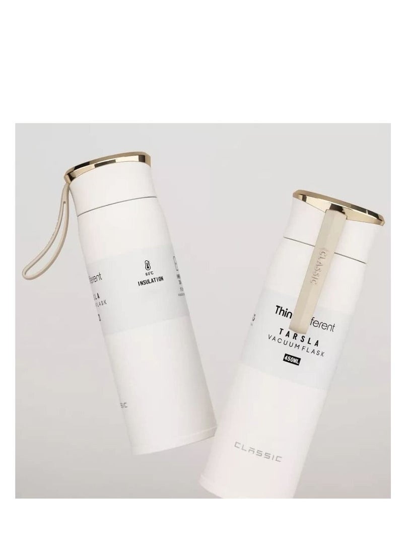 Generic - Water Bottle, Vacuum Insulated Stainless Steel Double Layer Thermal Bottle Leak Proof Wide Mouth Sports Bottle with Silicone Bar Handle, Portable Bottle (450ml) Off white - Image 1