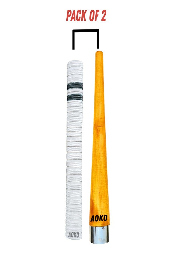 AOKO مقبض مضرب الكريكيت الممتاز من AOKO، مصنوع من المطاط، مزود بمقبض واحد لتحسين الأداء مع امتصاص أفضل للصدمات، بالإضافة إلى مخروط خشبي واحد للإمساك (عبوة من قطعتين). - Image 2