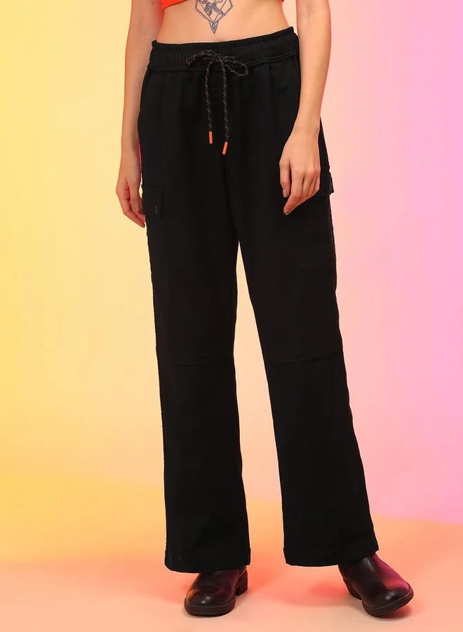 globus Globus High Rise Straight Fit Cargo Trousers with Drawstring