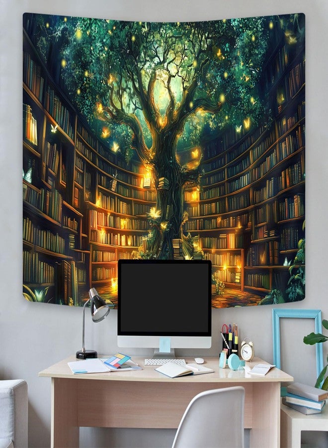 GOAOK Fantasy Library Tapestry, Fairytale Tree Magic Bookshelf Aesthetic Tapestry for Classroom, Witchy Fairy Tree Mysterious Vintage Bookshelf Book Art Tapestry Wall Hanging College Room Bedroom, 60"X40" - Image 4