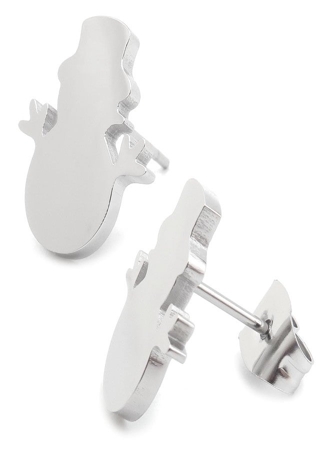 ستيل مي أب أقراط ستيل مي أب من الفولاذ المقاوم للصدأ، بتصميم رجل الثلج، لون فضي، تحية موسمية لعيد الشتاء - Image 1