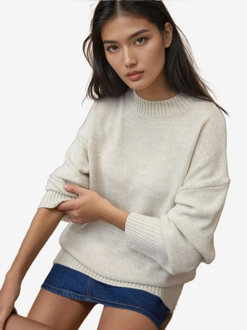 HICCUP Thick Knit Crew Neck Long Sweater