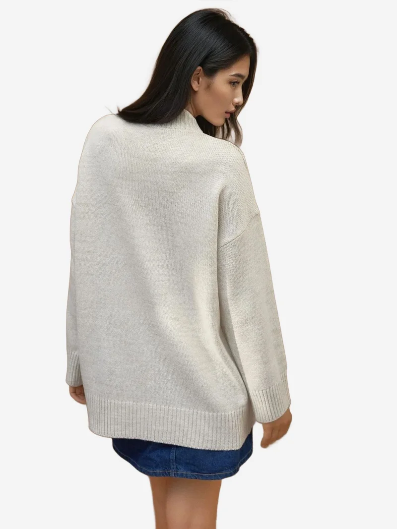 Hiccup Stone Natural Thick Knit Crew Neck Long Sweater for Women | Best Price UAE