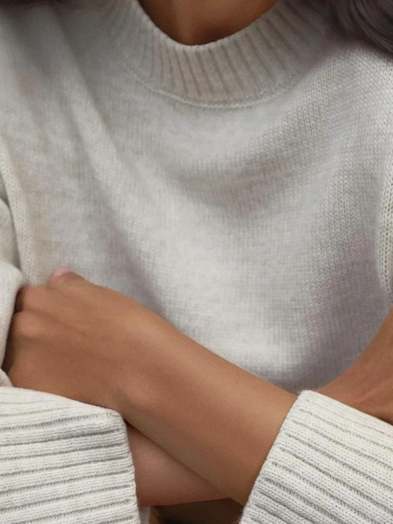 Hiccup Stone Natural Thick Knit Crew Neck Long Sweater for Women | Best Price UAE