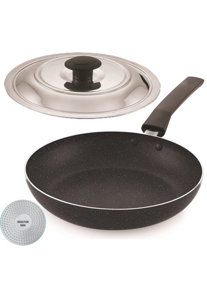 XTEND Xtend Non-Stick FRYPAN with 2-Way Spatter Finish Induction Flat Base 24cm Frying Pan/Saute Pan/Pot Pan with Steel Lid  - Image 1