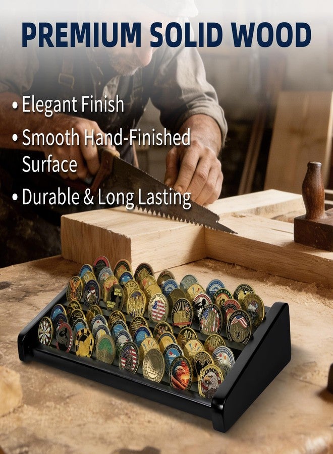 ASmileIndeep 8 Rows Wooden Challenge Coin Display Holder for Countertop - 2 Tiers Military Coin Rack Stand Holds 60-70 Coins for Army Police Collectors, Black - Image 2