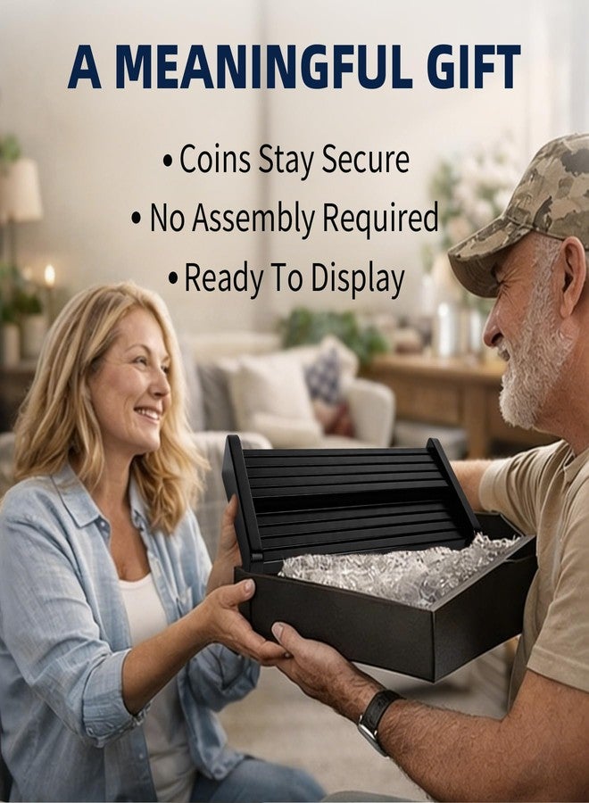 ASmileIndeep 8 Rows Wooden Challenge Coin Display Holder for Countertop - 2 Tiers Military Coin Rack Stand Holds 60-70 Coins for Army Police Collectors, Black - Image 5