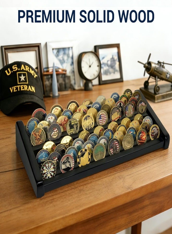 ASmileIndeep 8 Rows Wooden Challenge Coin Display Holder for Countertop - 2 Tiers Military Coin Rack Stand Holds 60-70 Coins for Army Police Collectors, Black - Image 4