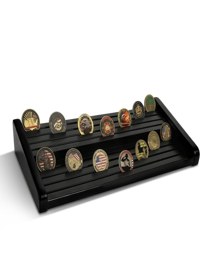 ASmileIndeep 8 Rows Wooden Challenge Coin Display Holder for Countertop - 2 Tiers Military Coin Rack Stand Holds 60-70 Coins for Army Police Collectors, Black - Image 1
