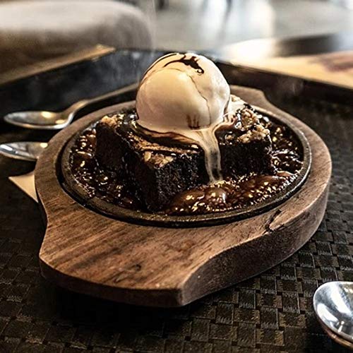 HAINE Dessert Serving Plate Brownie Sizzler Tray with Wooden Base, 5 inch - Image 3
