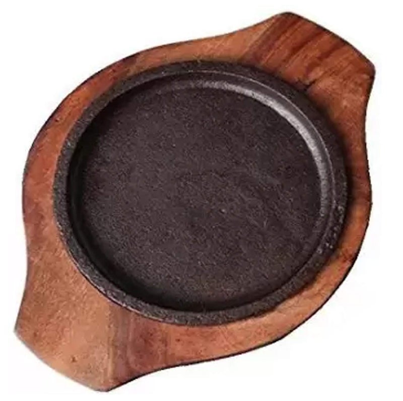 HAINE Dessert Serving Plate Brownie Sizzler Tray with Wooden Base, 5 inch - Image 1