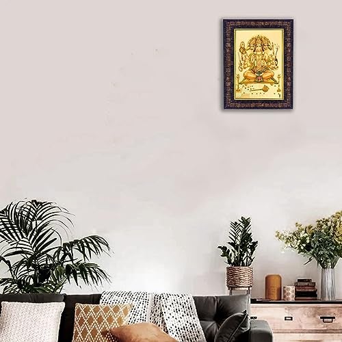 Hawai Gold Plated Panchmukhi Hanuman Ji Photo Frame, Size 21x17x2cm | Engineered Wood Wall Hanging Frame | Bajrang Bali Religious Wall Decor for Pooja Room, Home & Office | Spiritual Gift Item | BLKFRM450 - Image 4