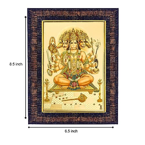 Hawai Gold Plated Panchmukhi Hanuman Ji Photo Frame, Size 21x17x2cm | Engineered Wood Wall Hanging Frame | Bajrang Bali Religious Wall Decor for Pooja Room, Home & Office | Spiritual Gift Item | BLKFRM450 - Image 2