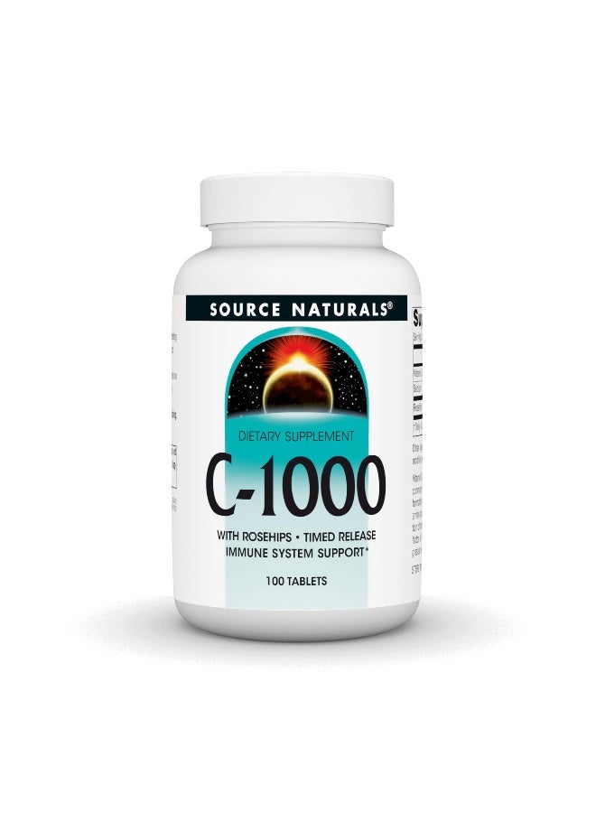 Source Naturals C-1000, with Rose HIPS 1000 mg for Immune System Support - 100 Time Release Tablets - Image 1