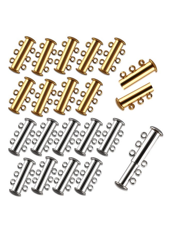 I-MART Pack Of 20 Multi 3 Strand Slide Lock Clasps Connectors For Necklace/Bracelet Jewelry Findings 10 Pcs Silver & 10 Pcs Gold Plated Brass  - Image 1