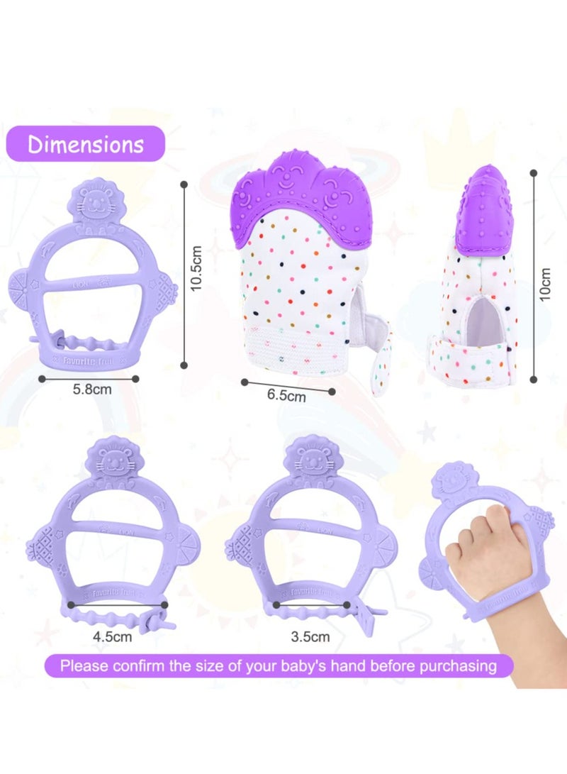 بيبي لاند قفاز تسنين من السيليكون، قطعتان من قفاز التسنين للاطفال، لعبة تسنين الطفل مع حزام قابل للتعديل، صوت خشخشة ومنسوج، العاب مضغ للاطفال الرضع من عمر 0-6 اشهر.(بنفسجي) - Image 2