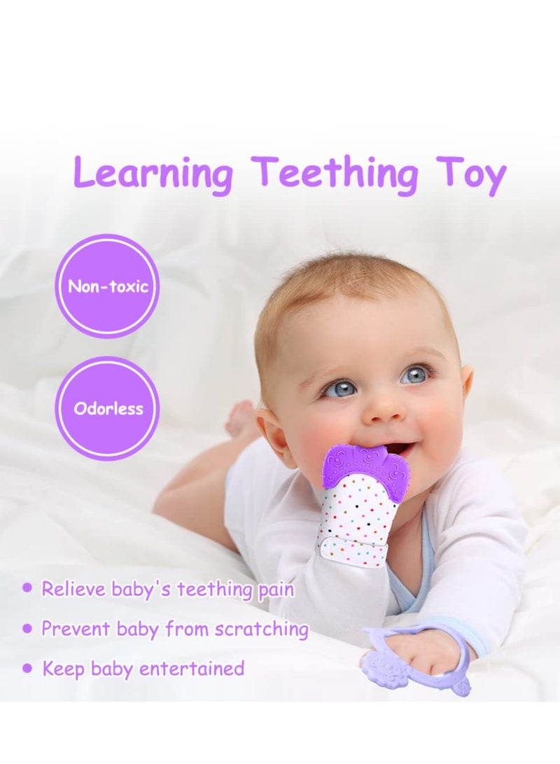 بيبي لاند قفاز تسنين من السيليكون، قطعتان من قفاز التسنين للاطفال، لعبة تسنين الطفل مع حزام قابل للتعديل، صوت خشخشة ومنسوج، العاب مضغ للاطفال الرضع من عمر 0-6 اشهر.(بنفسجي) - Image 5