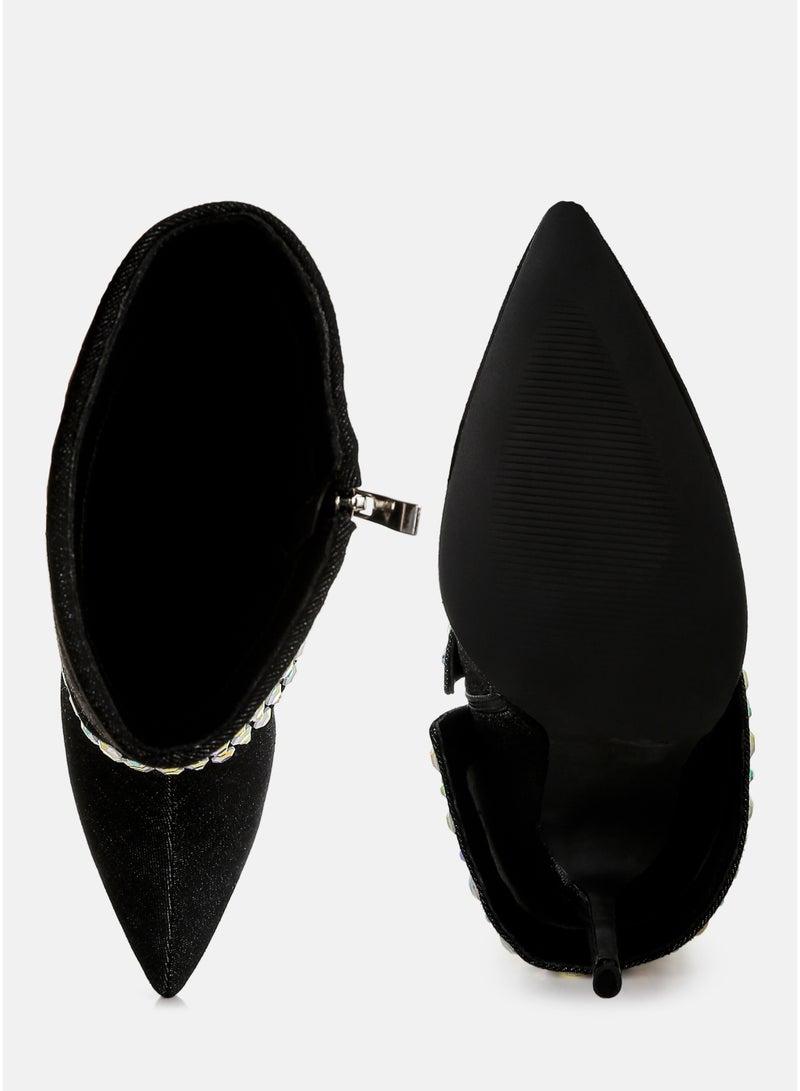 London Rag Diamante & Rhinestones Denim Boots in Black - Image 5