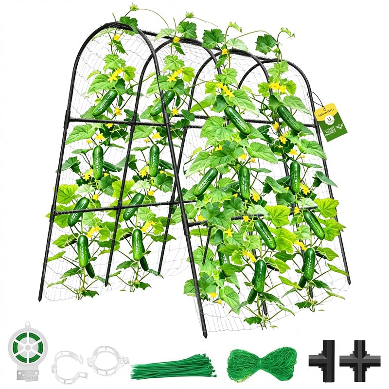 MQHUAYU Cucumber Trellis for Raised Bed,U-Shape Garden Trellis for Climbing Plants Outdoor, Metal Arch Vegetables Trellis, Plant Support for Vine (Black, 47.2" Lx21.6 WX47.2 H-Medium) - Image 1