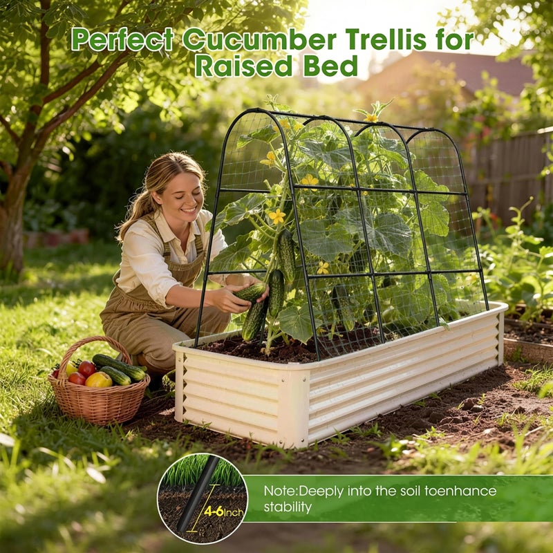 MQHUAYU Cucumber Trellis for Raised Bed,U-Shape Garden Trellis for Climbing Plants Outdoor, Metal Arch Vegetables Trellis, Plant Support for Vine (Black, 47.2" Lx21.6 WX47.2 H-Medium) - Image 3