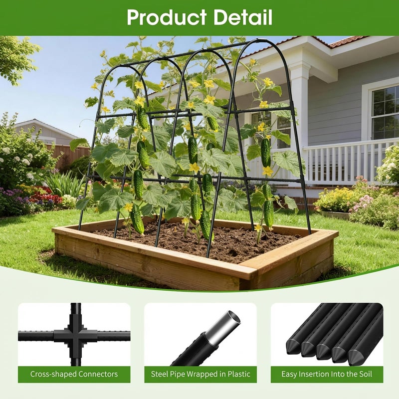 MQHUAYU Cucumber Trellis for Raised Bed,U-Shape Garden Trellis for Climbing Plants Outdoor, Metal Arch Vegetables Trellis, Plant Support for Vine (Black, 47.2" Lx21.6 WX47.2 H-Medium) - Image 2