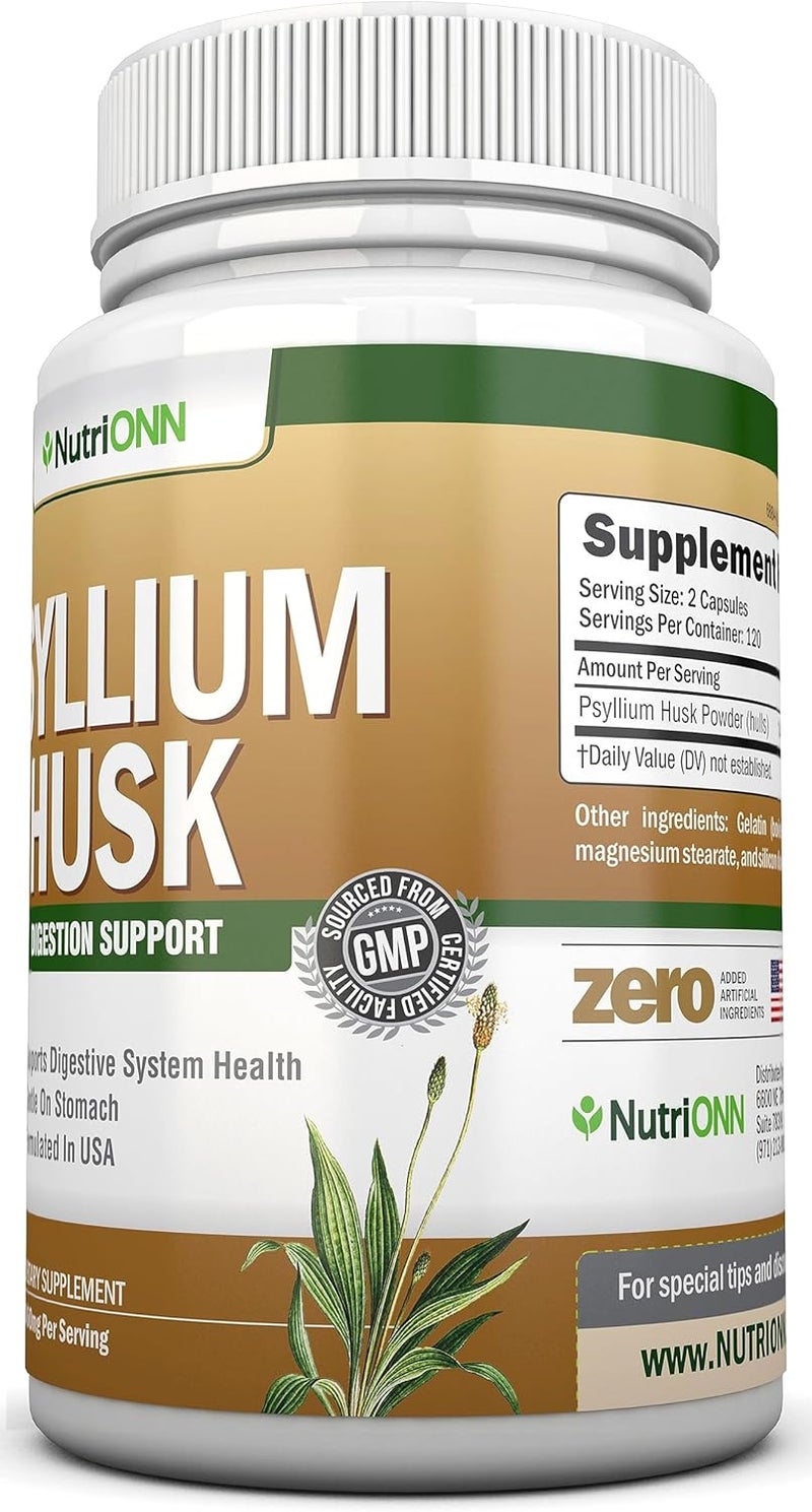 NutriONN كبسولات قشور السيليوم 1450 ملغ لكل حصة 240 كبسولة مكمل ألياف السيليوم الممتاز رائع للهضم والانتظام 100 ألياف قابلة للذوبان طبيعية - Image 5