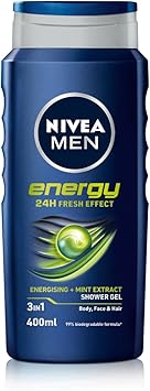 NIVEA MEN Shower Gel Energy 6 x 400ml Energizing Body Wash with Mint Extract Allin1 Shower Gel for Men Strong NIVEA Men Shower Gel with Fresh Masculine Scent - Image 1