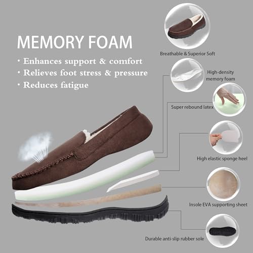 shoeslocker Men Moccasin Slippers Warm Indoor Outdoor Slippers Brown Size 11 - Image 2