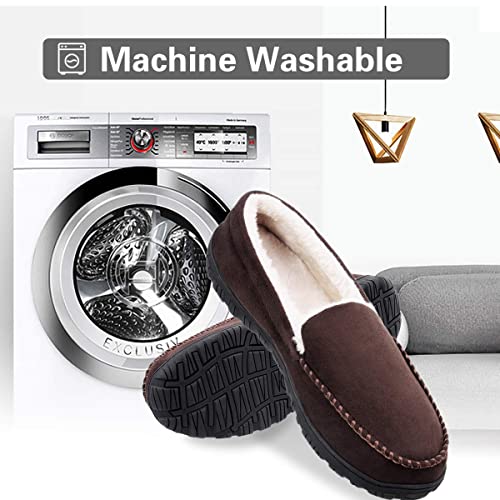 shoeslocker Men Moccasin Slippers Warm Indoor Outdoor Slippers Brown Size 11 - Image 5