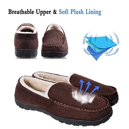 shoeslocker Men Moccasin Slippers Warm Indoor Outdoor Slippers Brown Size 11 - Image 4