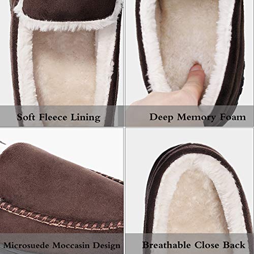 shoeslocker Men Moccasin Slippers Warm Indoor Outdoor Slippers Brown Size 11 - Image 3