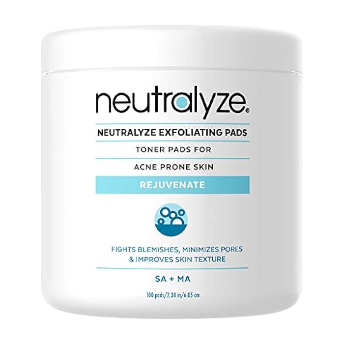 Neutralyze Exfoliating Acne Toner Pads - Dual Textured, Maximum Strength Acne Wipes for Face & Body with 2% Salicylic Acid & 2% Mandelic Acid for Teens & Adults (100 Wipes) - Image 1