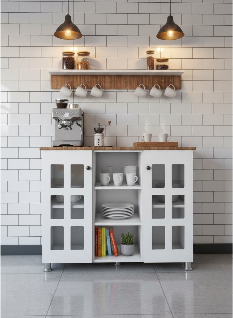 لاكجوري هوم ركنة القهوة ووحدة تنظيم وتخزين متعددة الاستخدامات مع ورف أكواب علوي ,يصلح للمطبخ , غرفة المعيشة , غرفة المكتب - Image 1