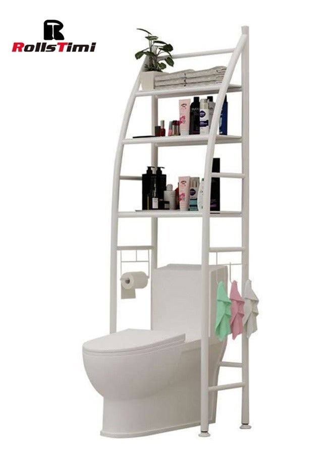 RollsTimi  Toilet Storage Rack 3 Tier, Bathroom Storage Shelf Easy To Assemble Toilet Bathroom Shelf No Drilling Toilet Organizer,White - Image 1