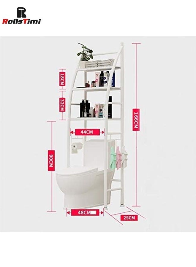 RollsTimi  Toilet Storage Rack 3 Tier, Bathroom Storage Shelf Easy To Assemble Toilet Bathroom Shelf No Drilling Toilet Organizer,White - Image 2