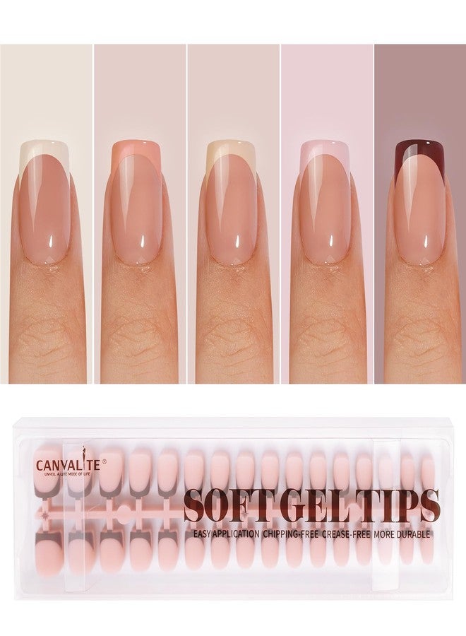 CANVALITE Soft Gel French Tip Nails, 192 Pcs Short Press on Nails for Women, Flexible Pre-Painted Nude French Tip Gel Nails, No File Need DIY Manicure Gifts for Women, Glue Not Included - Image 1