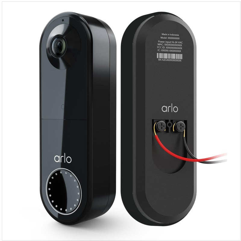 Arlo Essential Wired Video Doorbell - HD Video, 180° View, Night Vision, 2 Way Audio, Black - AVD1001B - Image 1
