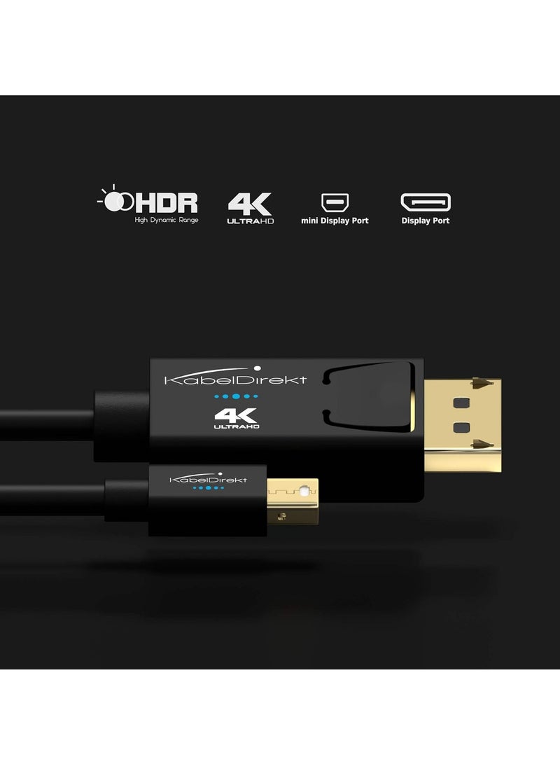 كابل ميني ديسبلاي بورت ثاندر - 2 متر دقة UHD 4 كيه/ 60 هرتز v1.2 للكمبيوتر وجهاز ماك ووصلة دي بي مع غالق اسود