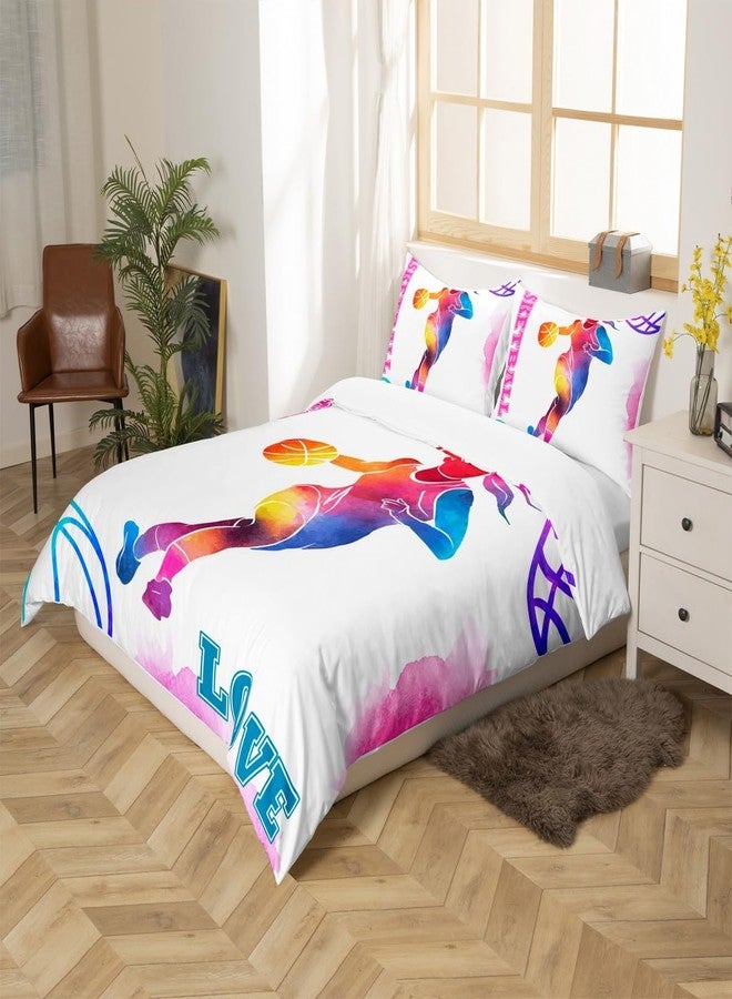 Homewish Basketball Lovers Kids Duvet Cover Set Queen Size,Modern Sports Games Competition Bedding Set,Girls Boys Adults Room Decor,Hand Painted Fashion Comforter Cover,Pink Purple Quilt Cover,2 Pillowcases - Image 5