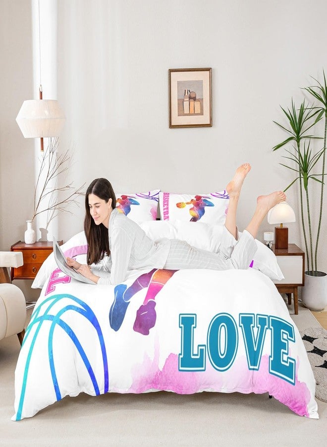 Homewish Basketball Lovers Kids Duvet Cover Set Queen Size,Modern Sports Games Competition Bedding Set,Girls Boys Adults Room Decor,Hand Painted Fashion Comforter Cover,Pink Purple Quilt Cover,2 Pillowcases - Image 2