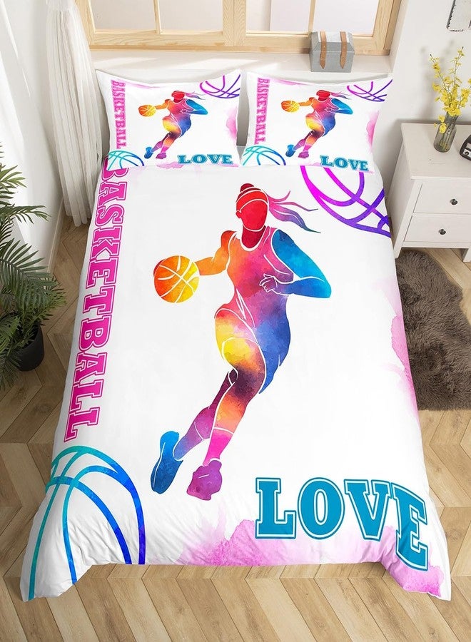 Homewish Basketball Lovers Kids Duvet Cover Set Queen Size,Modern Sports Games Competition Bedding Set,Girls Boys Adults Room Decor,Hand Painted Fashion Comforter Cover,Pink Purple Quilt Cover,2 Pillowcases - Image 4