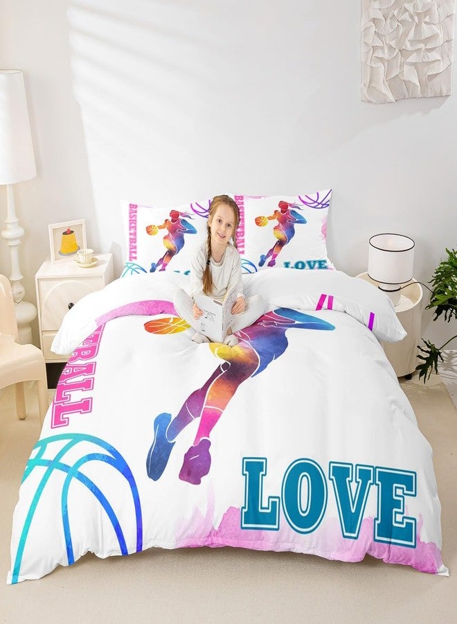 Homewish Basketball Lovers Kids Duvet Cover Set Queen Size,Modern Sports Games Competition Bedding Set,Girls Boys Adults Room Decor,Hand Painted Fashion Comforter Cover,Pink Purple Quilt Cover,2 Pillowcases - Image 1
