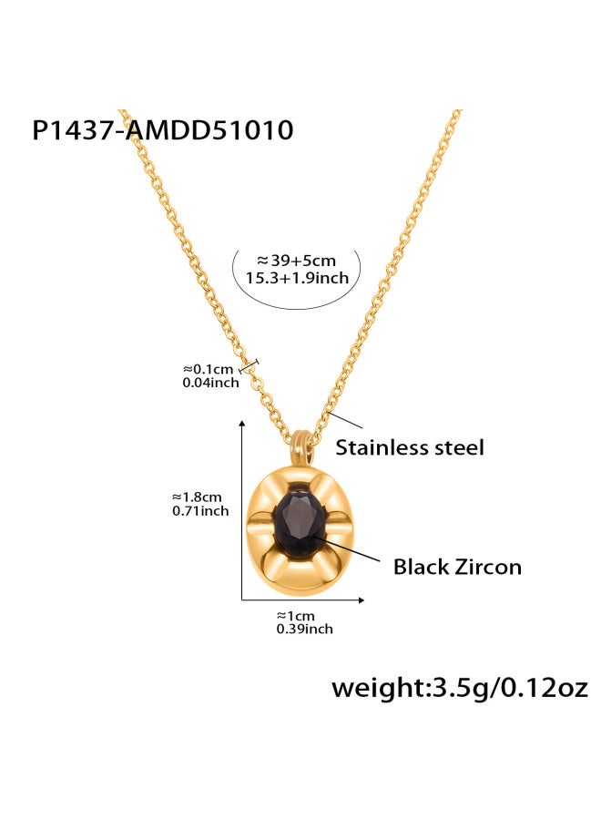Mili Light Luxury Ultra-fine Geometric Oval Black Zircon Pendant Clavicle Chain Exquisite Fashion Stainless Steel elry