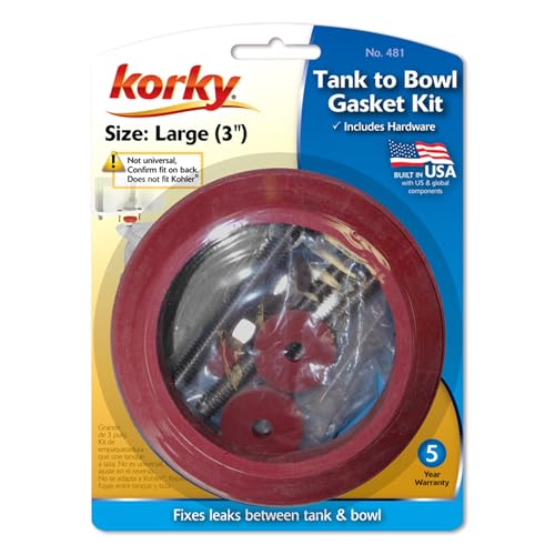 Korky 481BP Universal Toilet Tank To Bowl Gasket & Hardware Kit - Fits Most 3-Inch, 2-Piece Toilet Tanks - Made in USA , Red , Large (3") - Image 3