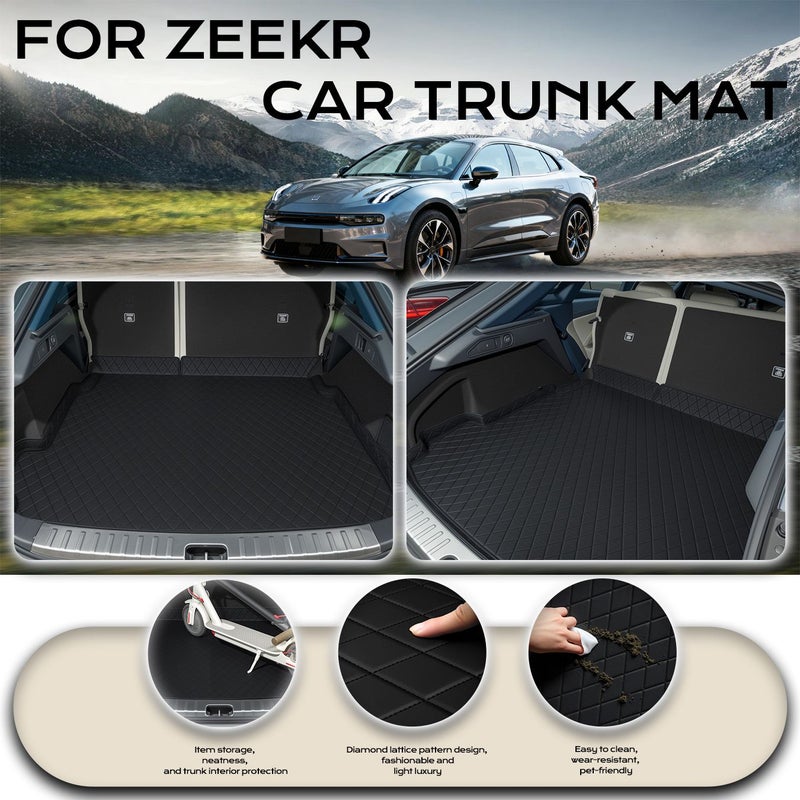 حصيرة صندوق السيارة لسيارة ZEEKR 001 2021-2025 - 6 مقاعد و7 مقاعد - نقشة ألماس باللونين الأسود والأصفر - وسادة حماية صديقة للحيوانات الأليفة ومقاومة للماء - بطانة الأمتعة - إكسسوارات السيارة - هدية للعطلات - Image 1