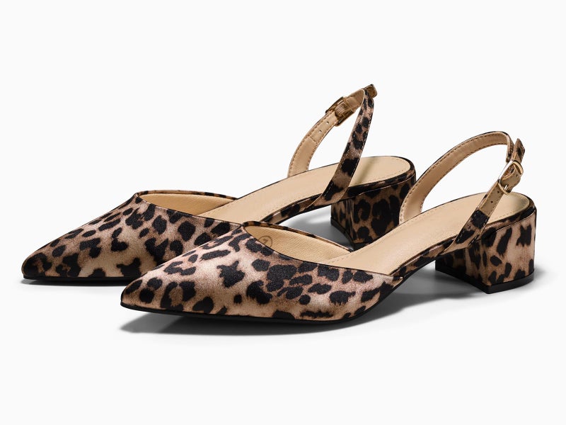 Coutgo Womens Low Chunky Heels Slingback Closed Pointed Toe Pumps Party Wedding Dress Shoes, Leopard, Size 9 - Image 5